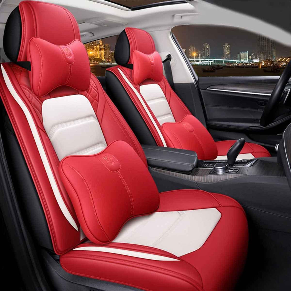 Blue&White Leather Car Seat Covers 5 Seats Full Set W610