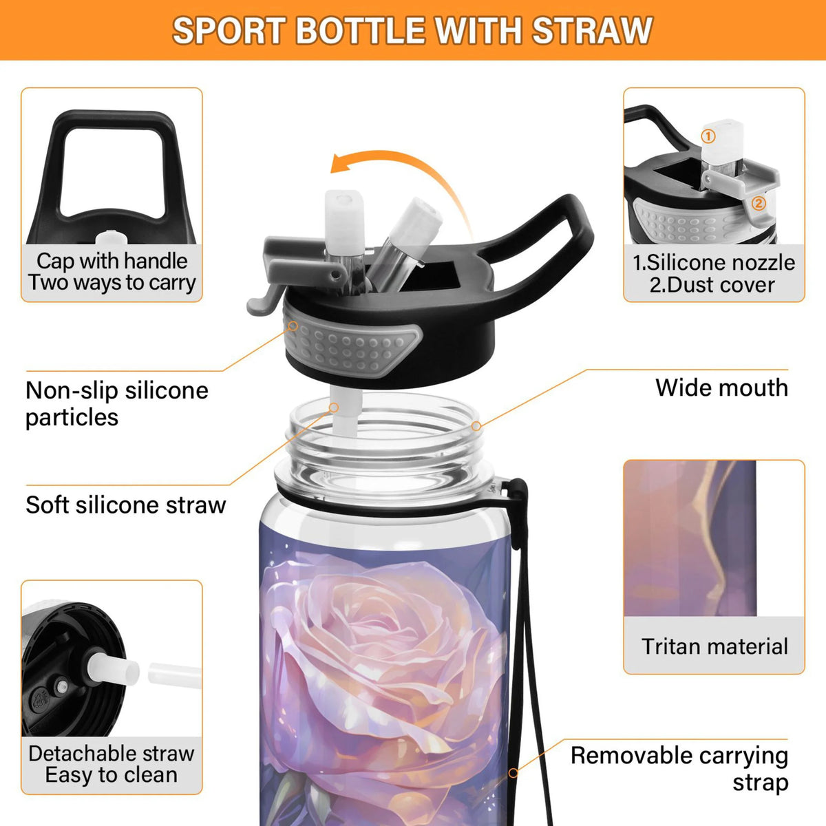 Purple 32oz Tritan Sports Water Bottle with Straw K569