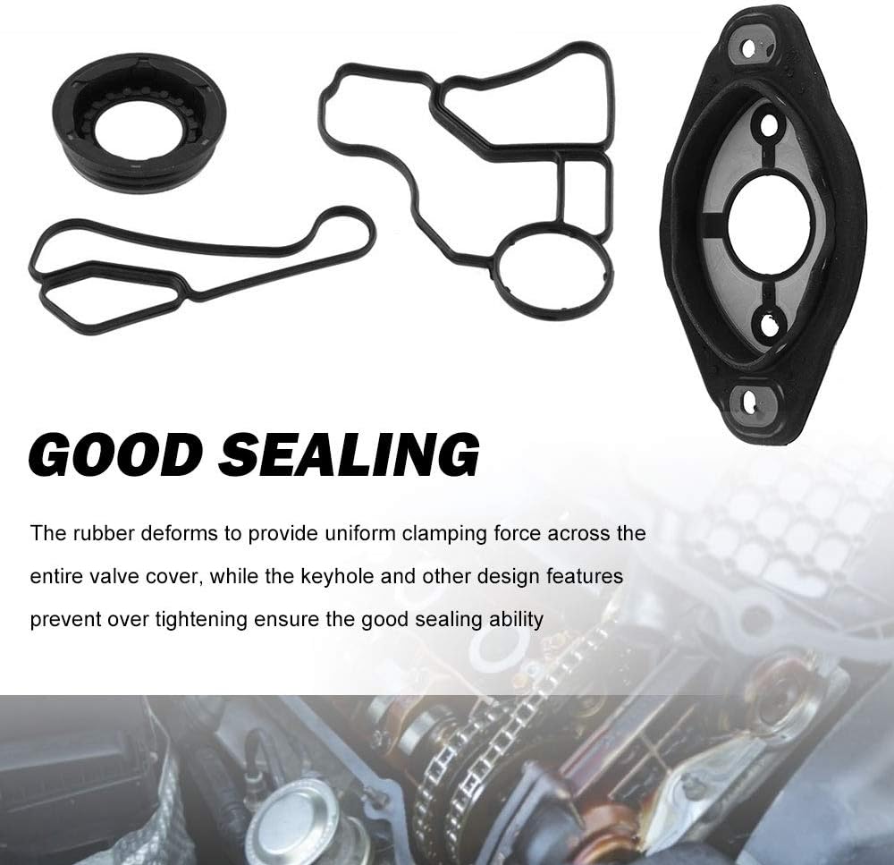 Engine Valve Cover Gasket Set with Camshaft Seal Oil Filter Cooler Adapter Housing Gasket X1103