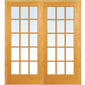 Unfinished Pine Wood 15 Lite True Divided Clear Glass Left Hand Prehung Interior Double Door 60 O835