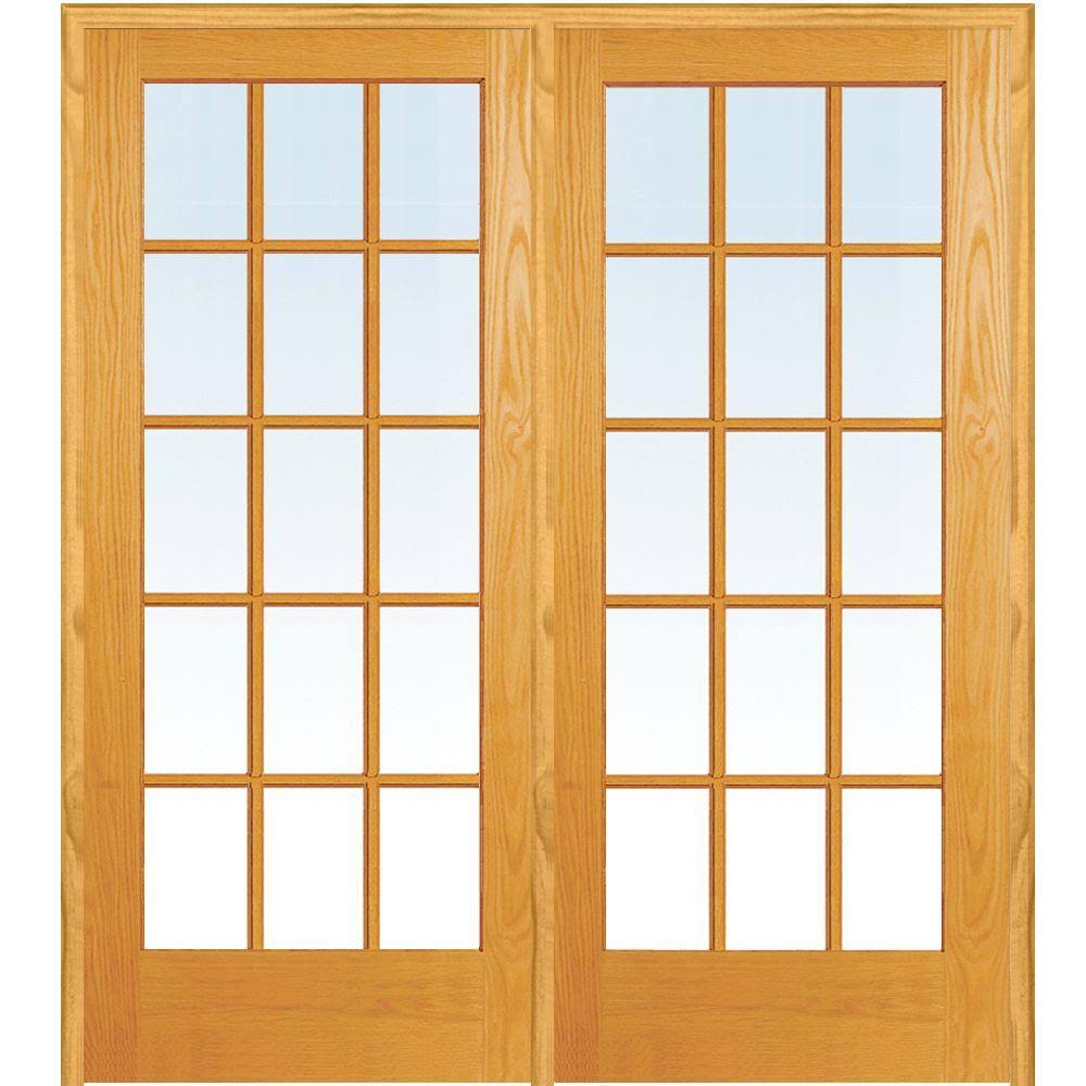 Unfinished Pine Wood 15 Lite True Divided Clear Glass Left Hand Prehung Interior Double Door 60 O835