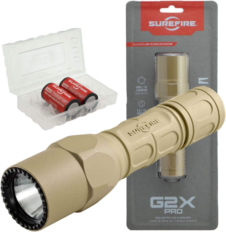 SureFire G2X Tactical 600 Lumen Flashlight Bundle with 2x Extra CR123A and Battery Case S642849