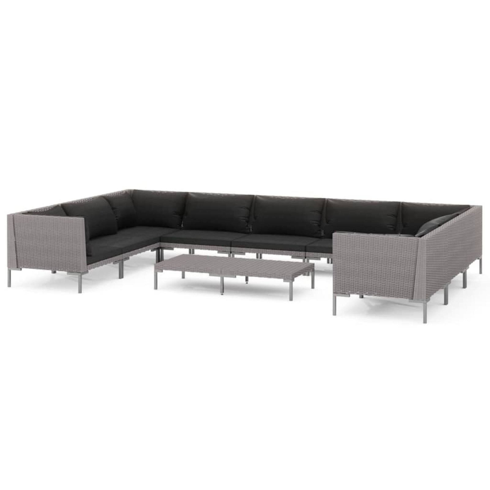 10 Piece Patio Set with Cushions Poly Rattan Dark Gray T460924