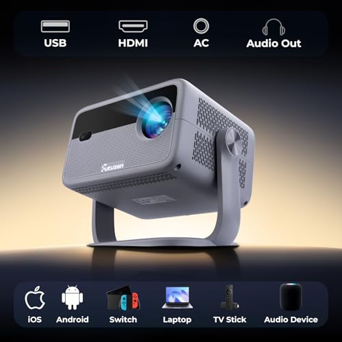 Smart Projector with WiFi and Bluetooth, 600 ANSI Native 1080P, 360° Rotation 4K Support D563173