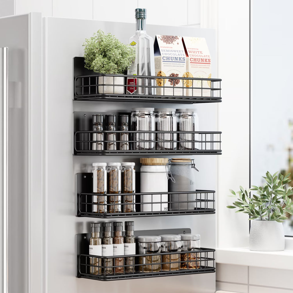 Magnetic Spice Rack, 4 Pack Refrigerator Storage Shelf W12214