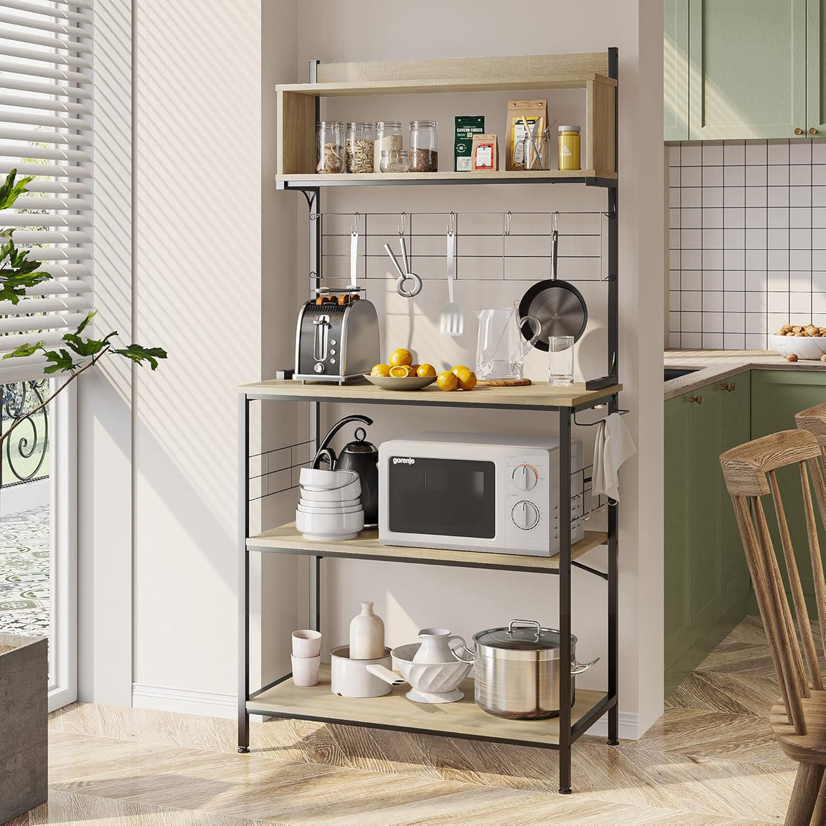 4 Tier Kitchen Utility Storage Shelf Cart on Wheels with Side Hooks (Gray) Z942059