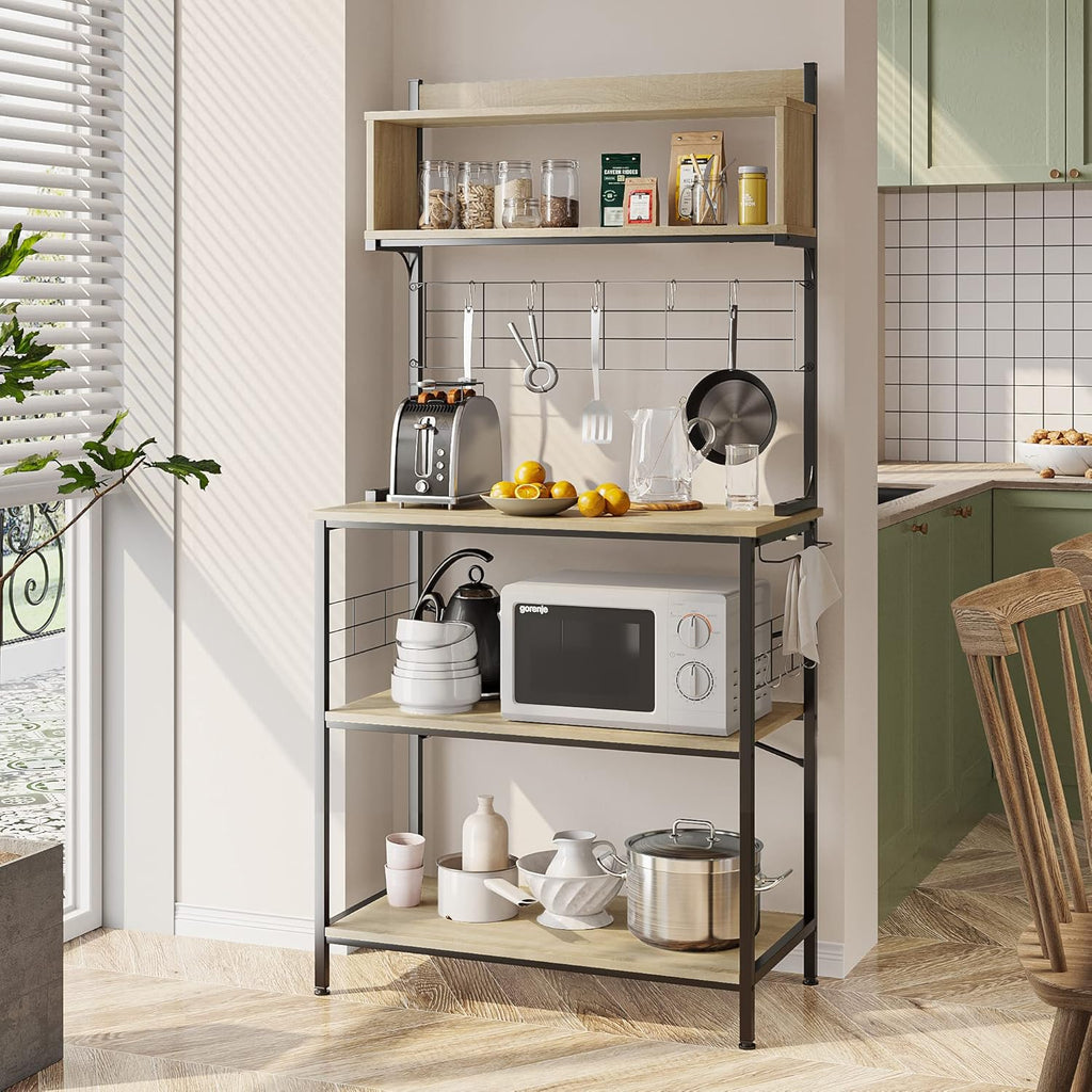4 Tier Kitchen Utility Storage Shelf Cart on Wheels with Side Hooks (Gray) Q5887