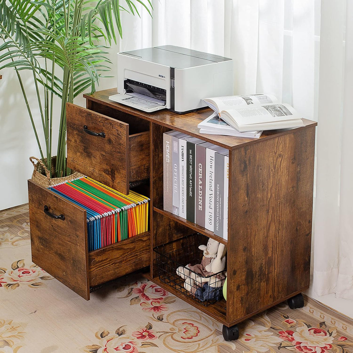 Rustic Brown 2 Drawer Rolling File Cabinet Q73455