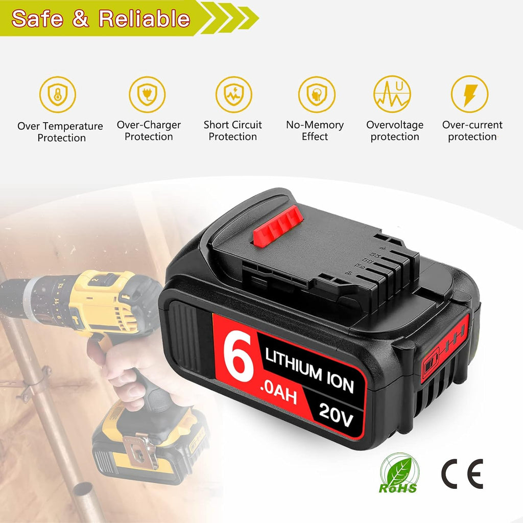 2Pack 6.0Ah 20V Replacement Battery for Cordless Power Tools R941377