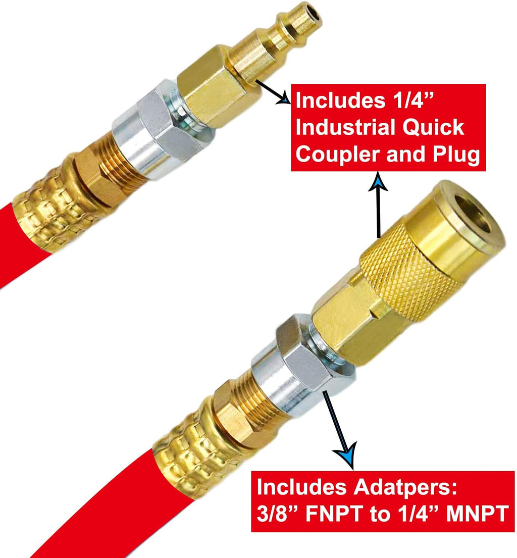 Hybrid Air Hose 1/2-Inch I.D. by 50-Feet Long, 300 PSI, Red, Pack of 2 T4214