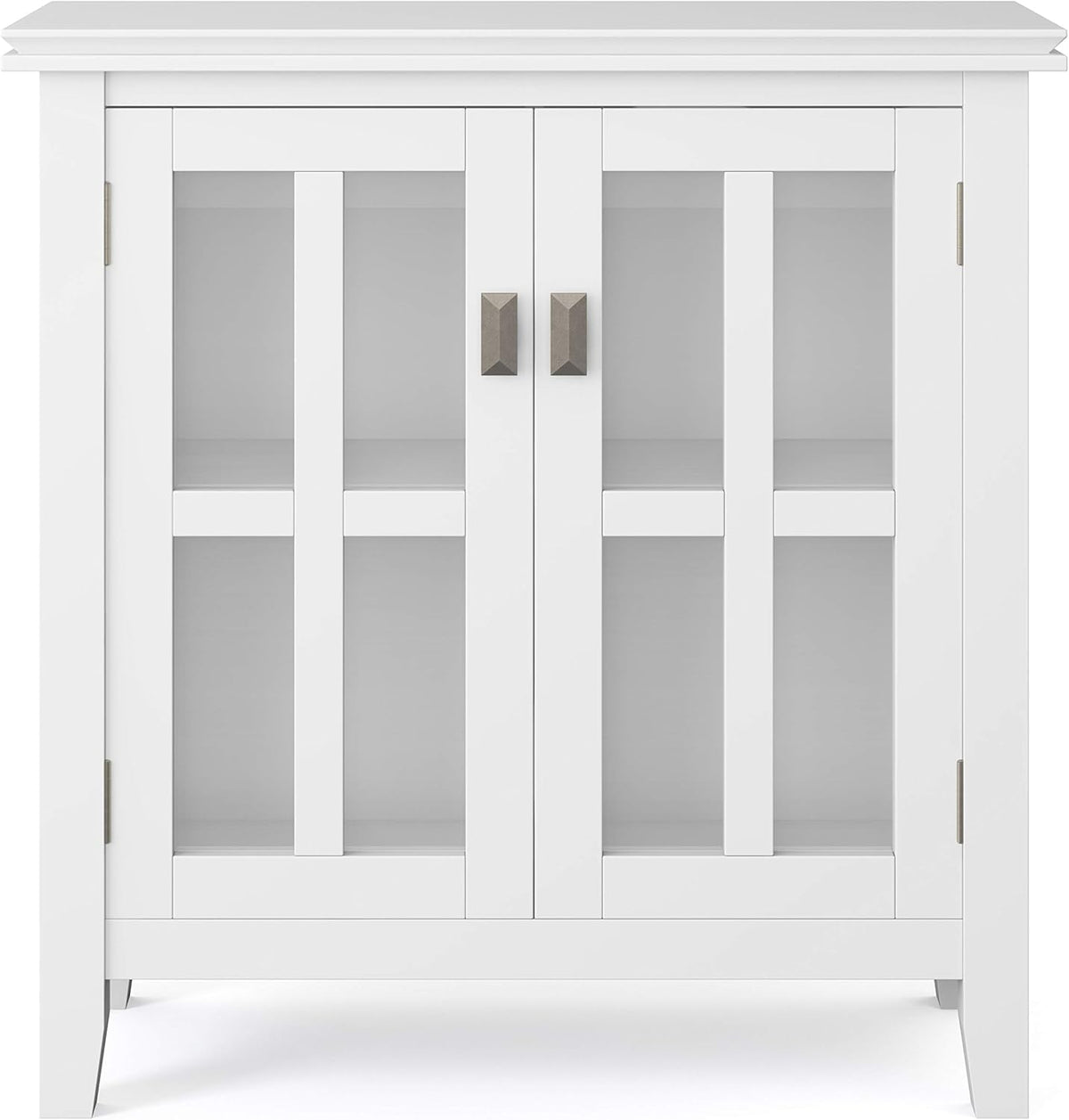 White 30 inch Solid Wood Low Storage Cabinet with 2 Tempered Glass Doors and 2 Adjustable Shelves Y12170