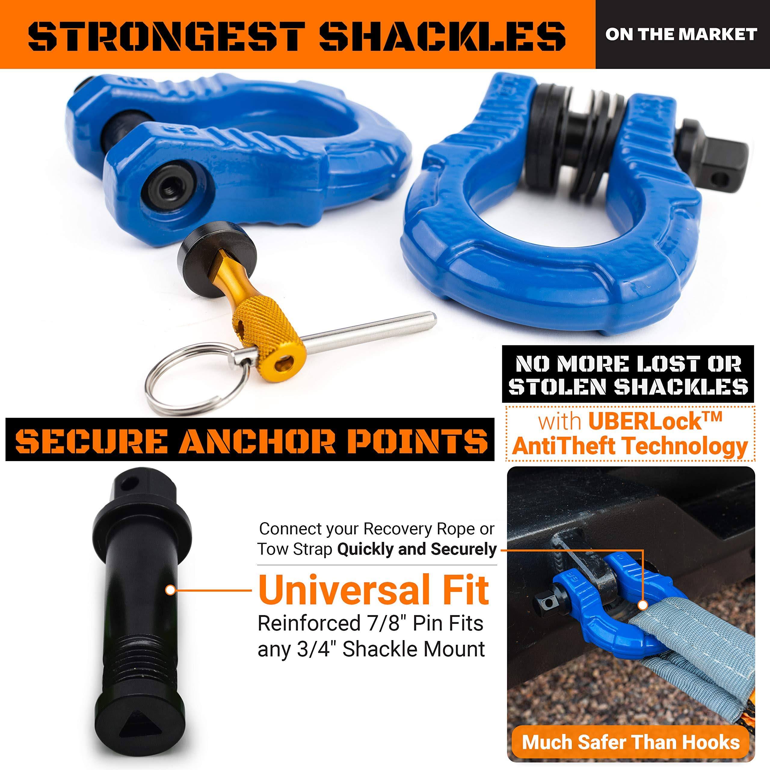 Uber Shackles with Anti Theft Lock (2pk) Blue 80,000 lbs Towing D-Rings S870