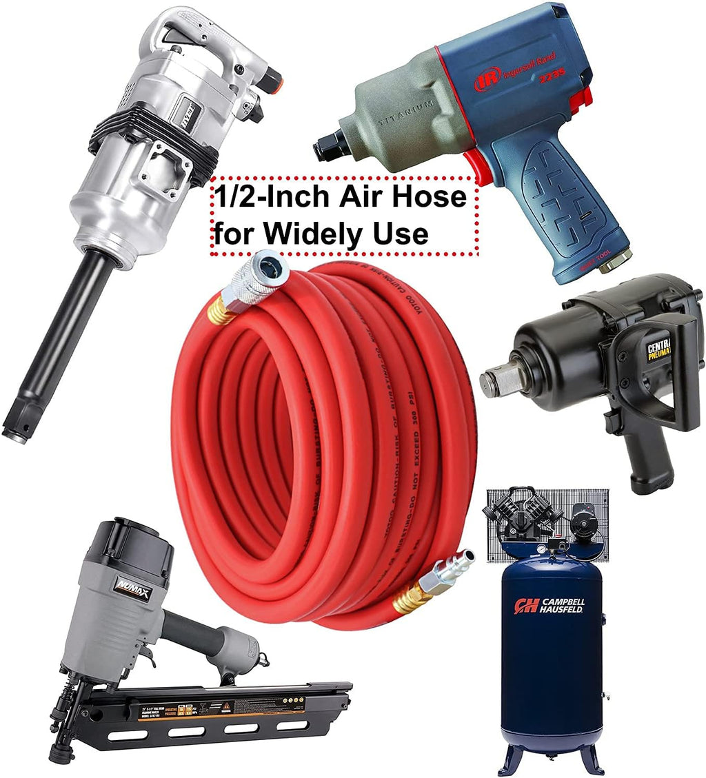 Hybrid Air Hose 1/2-Inch I.D. by 50-Feet Long, 300 PSI, Red, Pack of 2 T4214