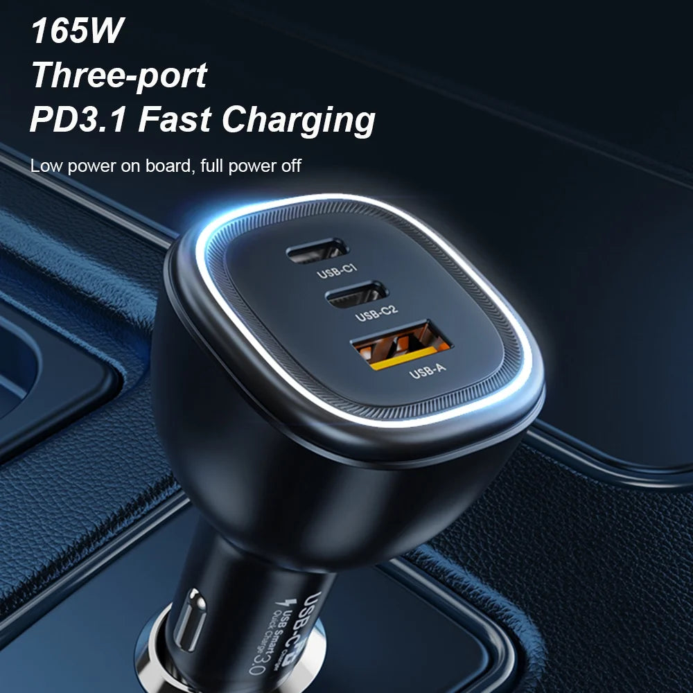 165W USB C Car Charger Adapter PD3.1 140W PD3.0 100W PPS45W QC5 H807