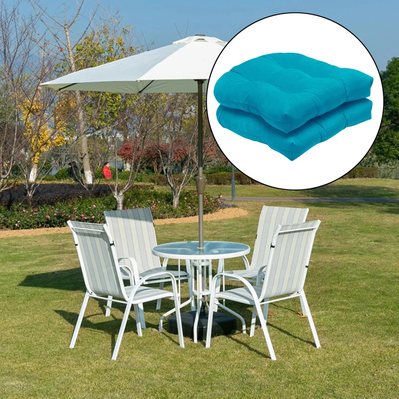 2 Pack Tufted Seat Cushions 19" x 19" U Shape Fade Resistant Blue H32982