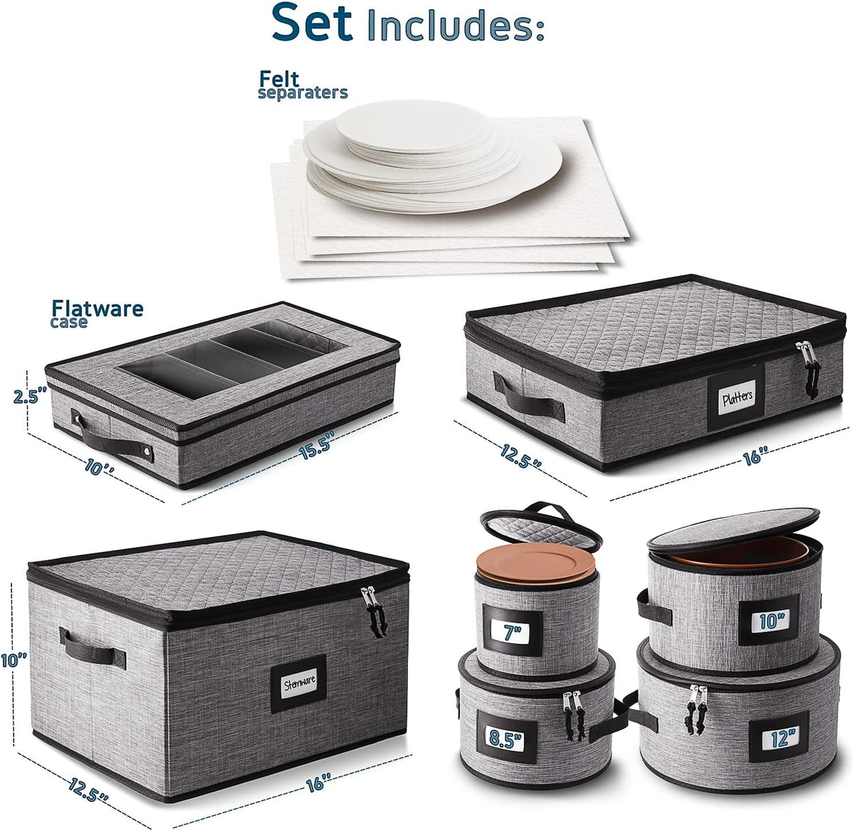 7-Pc. Hard Shell Stackable Storage Containers for Dinnerware with Dividers & Handles J2068