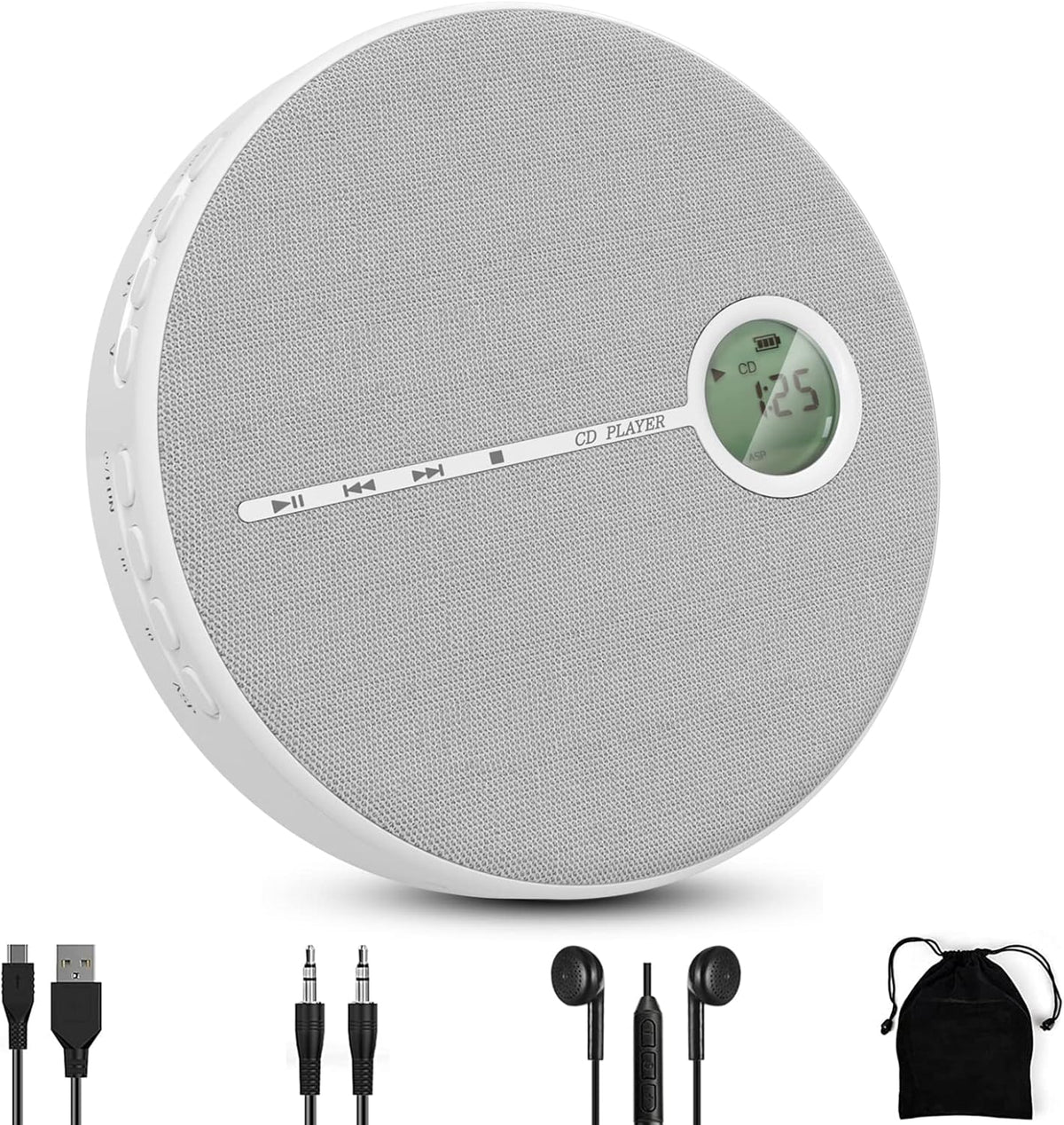Black Portable CD Player with Bluetooth, Headphones, Dual Stereo Speakers, 2000mAh, Pack of 2 N846109
