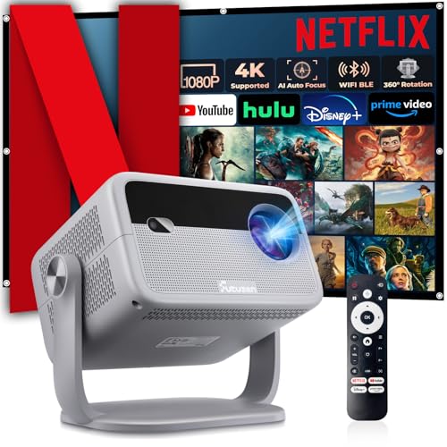 Smart Projector with WiFi and Bluetooth, 600 ANSI Native 1080P, 360° Rotation 4K Support D563173