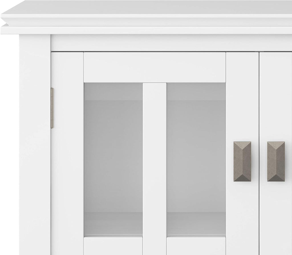 White 30 inch Solid Wood Low Storage Cabinet with 2 Tempered Glass Doors and 2 Adjustable Shelves Y12170