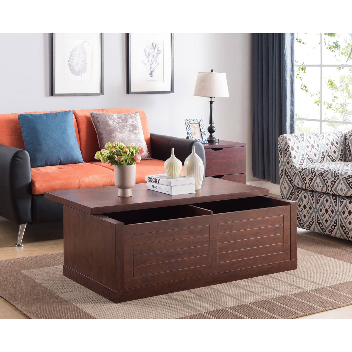 Rustic Storage Coffee Table Vintage Walnut B9078