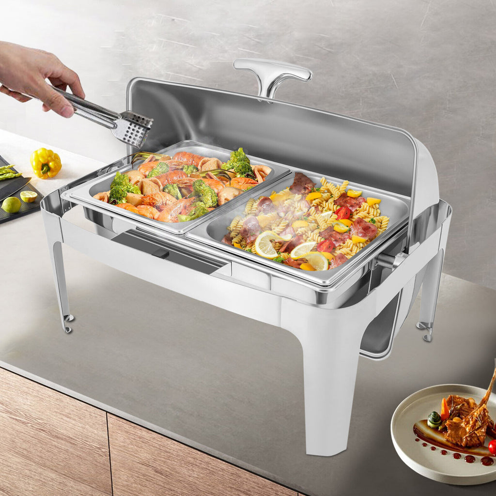 Silver Stainless Steel Chafer Buffet Chafing Dish Set Roll Top Food Warmer U456