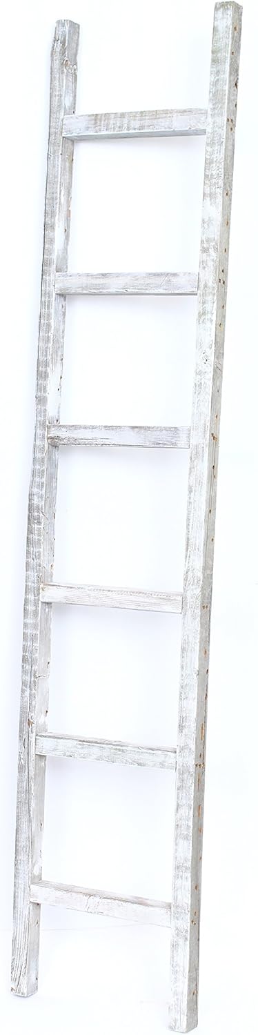 Rustic Farmhouse Decorative Ladder, 6 ft, 100% Recycled and Reclaimed Wood, Brown G1377