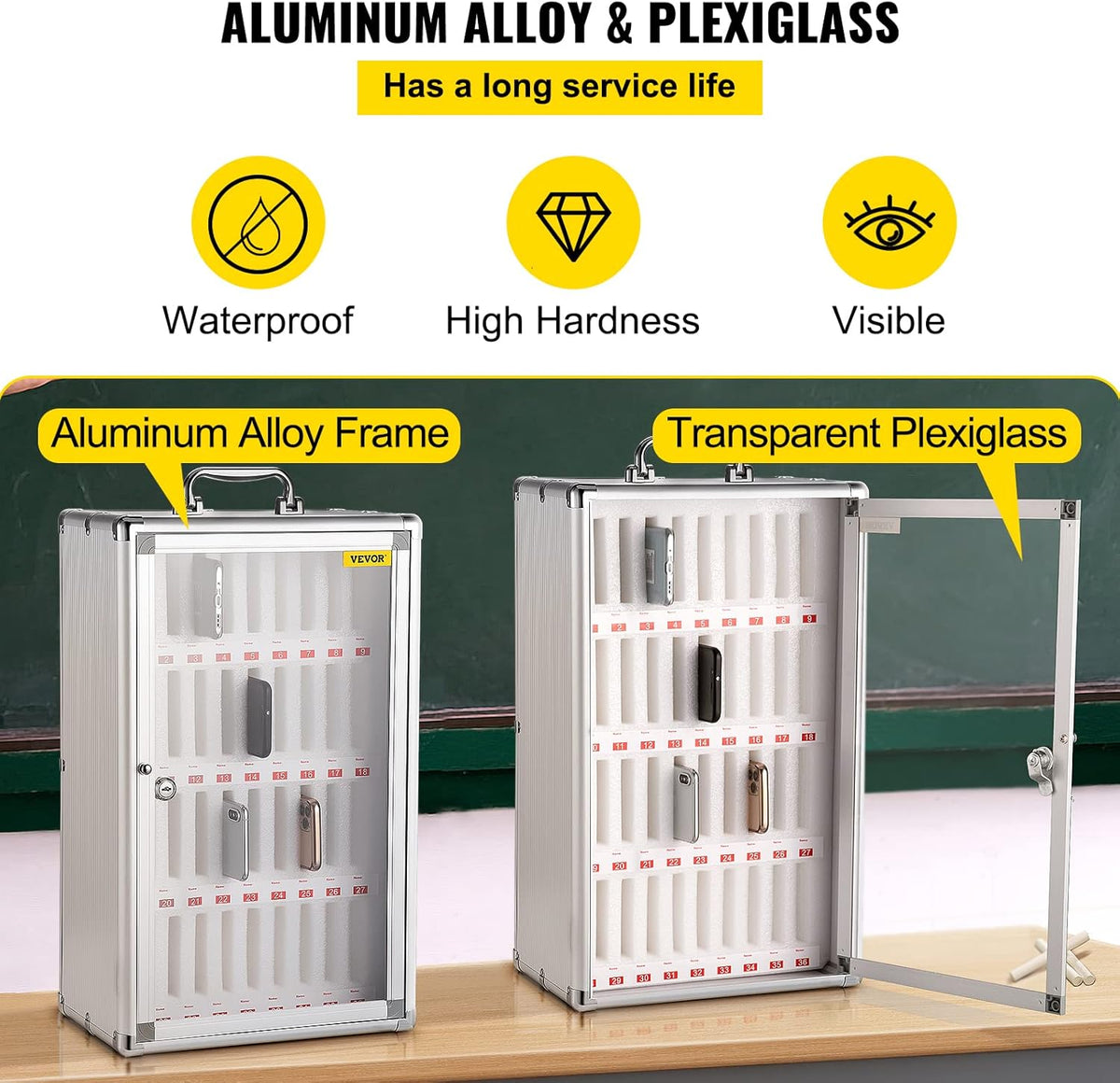 36 Slots Silver Aluminum Alloy Cell Phone Cabinet with Key Lock S490890