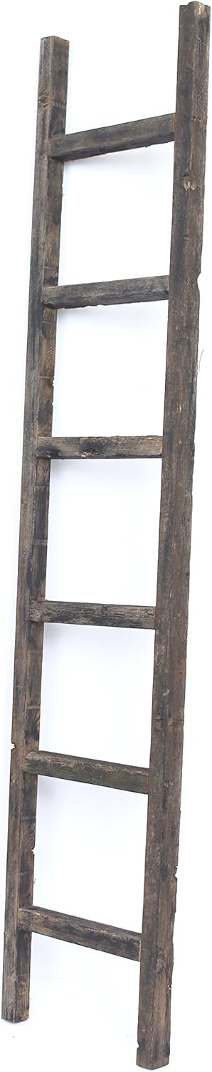 Rustic Farmhouse Decorative Ladder, 6 ft, 100% Recycled and Reclaimed Wood, Brown G1377