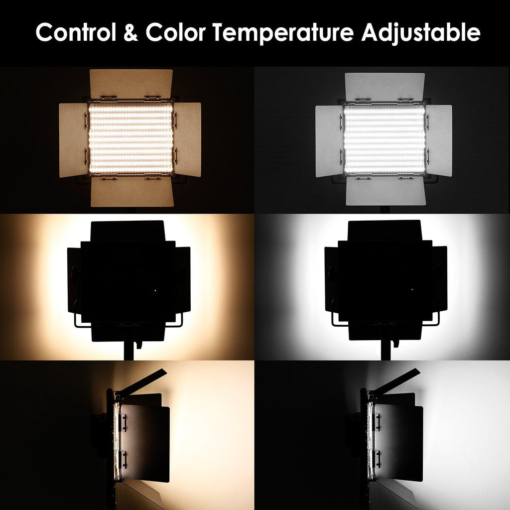 2 Pieces Bi-color 660 LED Video Light and Stand Kit with Barndoor F8952