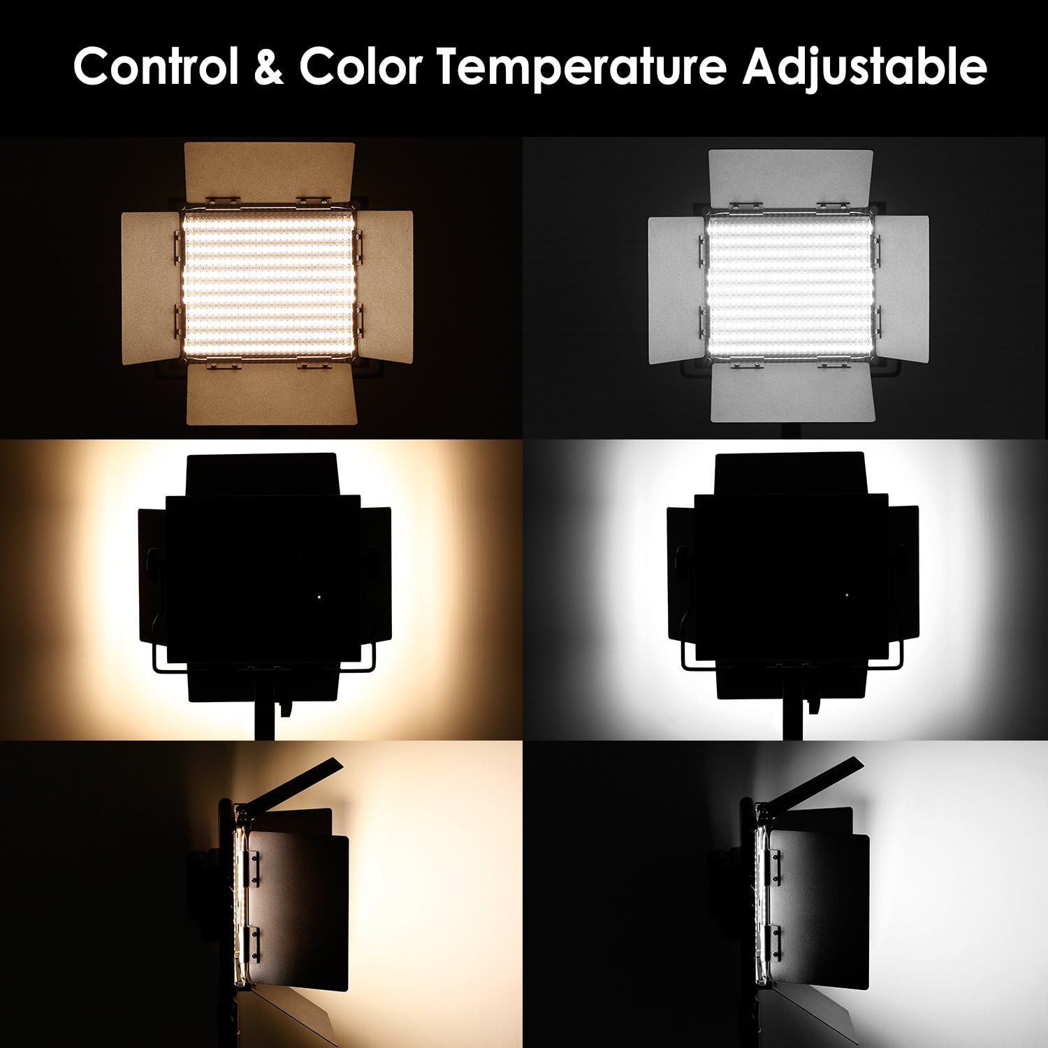 2 Pieces Bi-color 660 LED Video Light and Stand Kit with Barndoor F8952