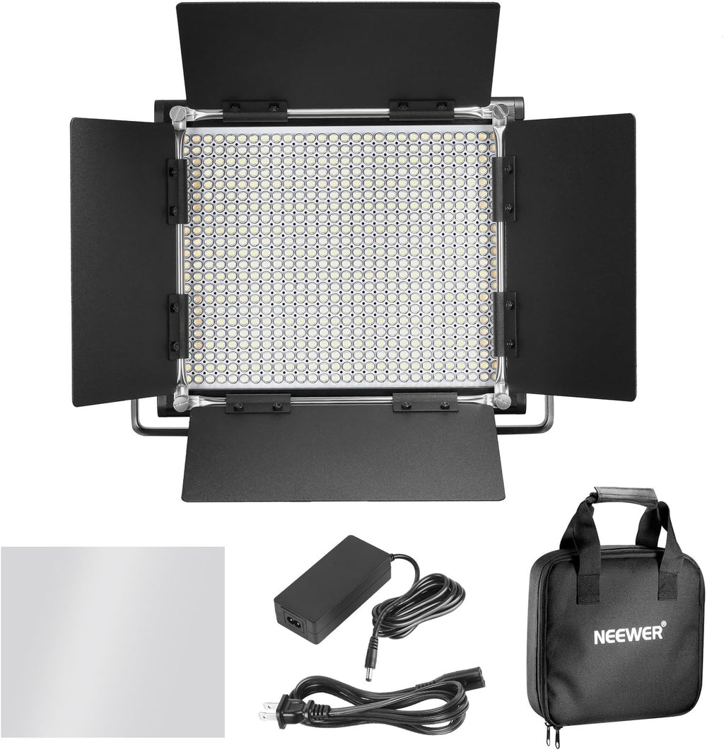 2 Pieces Bi-color 660 LED Video Light and Stand Kit with Barndoor F8952