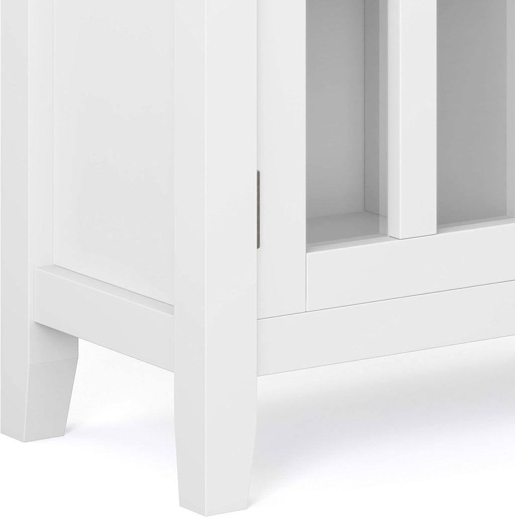 White 30 inch Solid Wood Low Storage Cabinet with 2 Tempered Glass Doors and 2 Adjustable Shelves Y12170