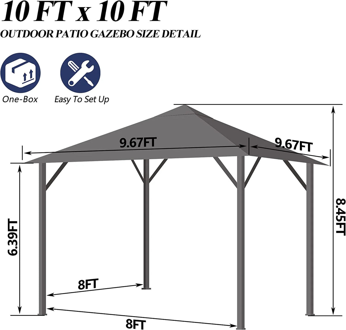 10×10FT Outdoor Patio Gazebo with Vented Polyester Roof, Powder-Coated Aluminum Frame C4814