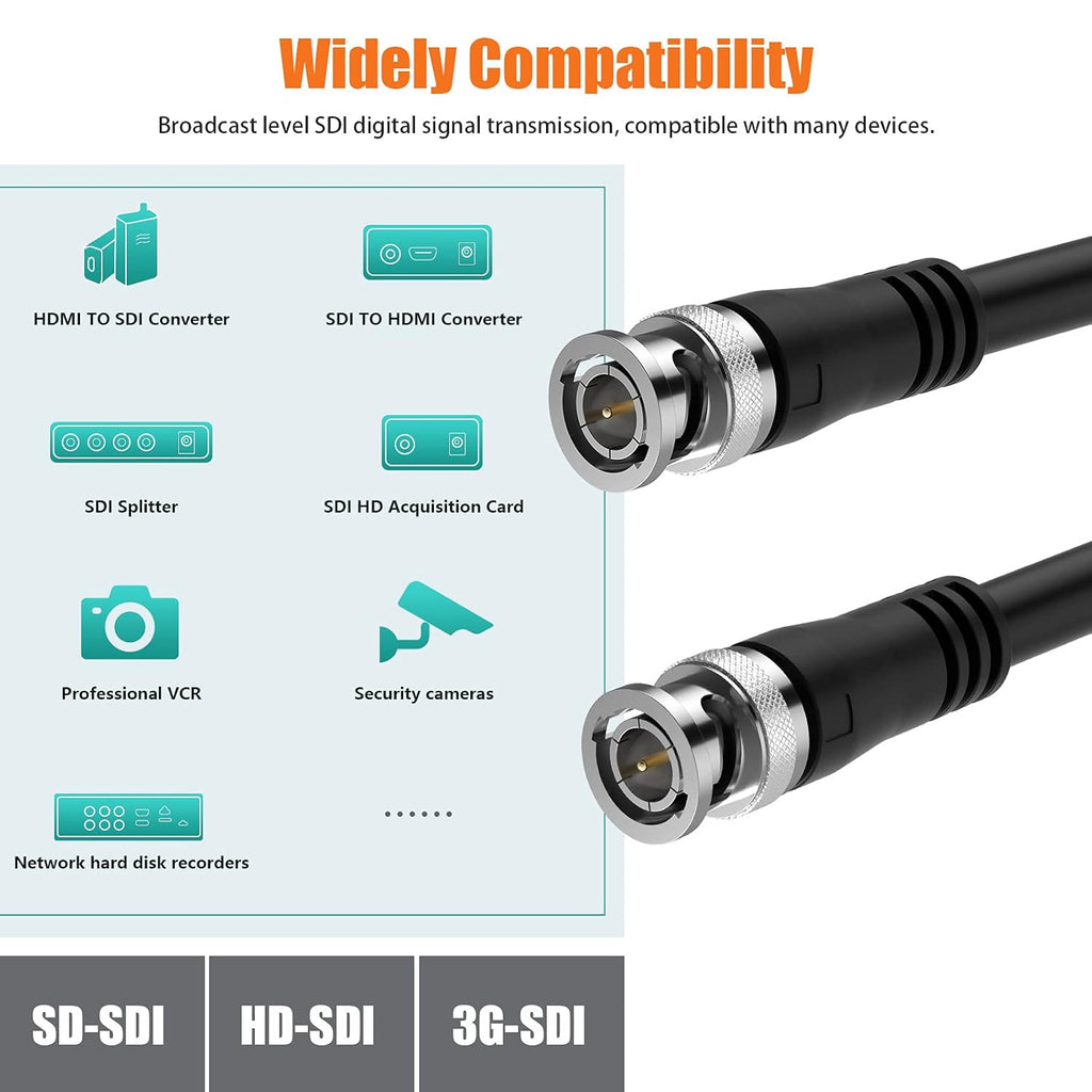 3G SDI Cable 50ft, BNC Cable, 75 Ohm, Pack of 2 G65342