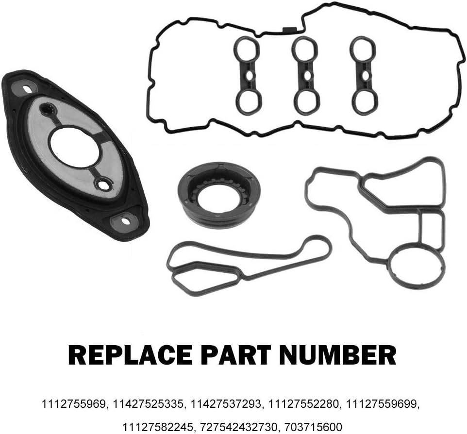 Engine Valve Cover Gasket Set with Camshaft Seal Oil Filter Cooler Adapter Housing Gasket X1103