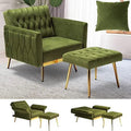 Olive Green Velvet Single Recliner Armchair with Ottoman and Pillow G903867