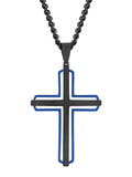 Stainless Steel Black & Blue Cross Pendant Necklace H152456