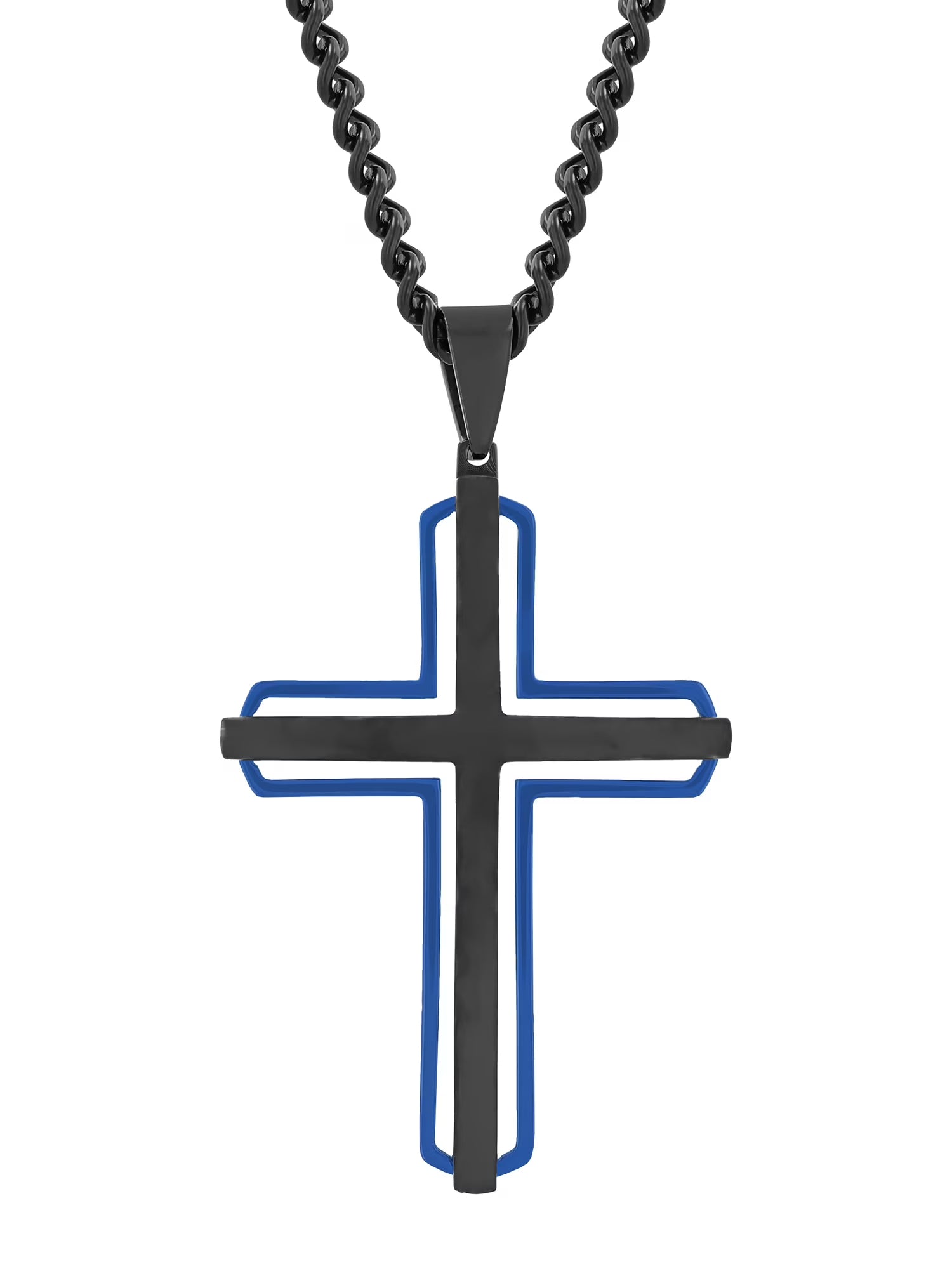 Stainless Steel Black & Blue Cross Pendant Necklace H152456