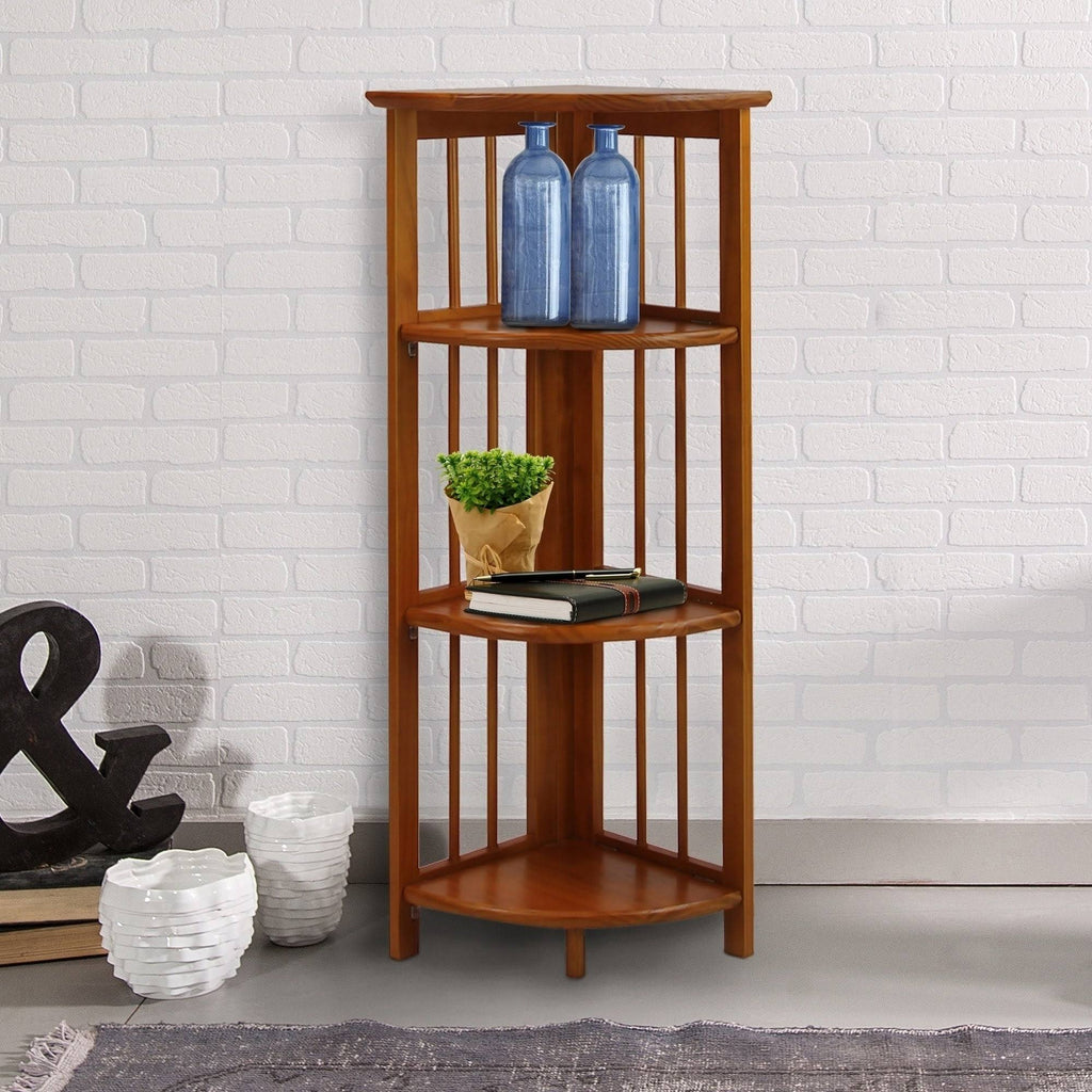 Truffle Brown 4-Shelf Corner Folding Bookcase V3982