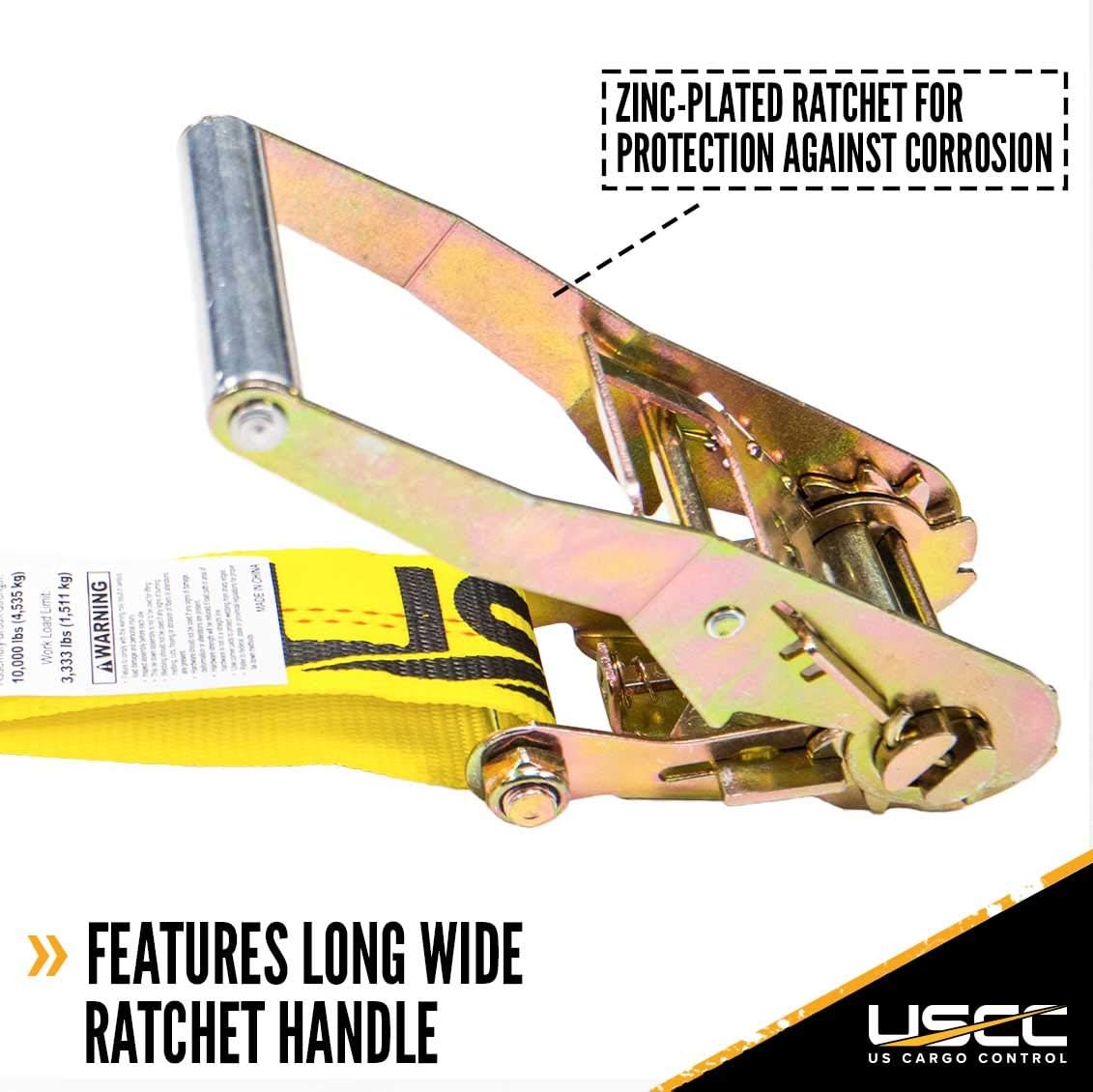 Yellow 2 Inch x 30 Foot Ratchet Straps with Flat Hook, 4 Pack X474246