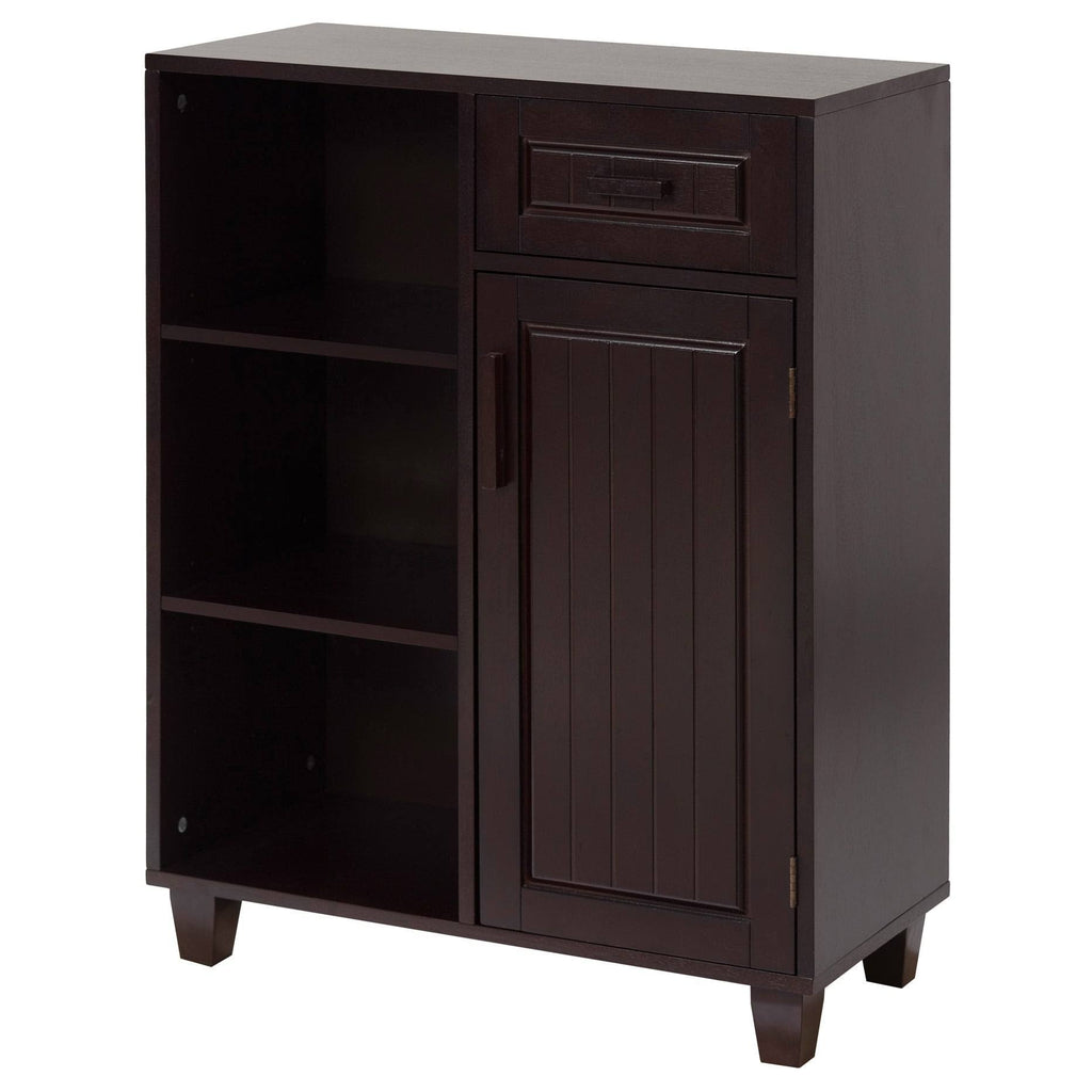 Dark Birch Floor Cabinet with 1 Door, 1 Drawer and 3 Open Shelves P60434