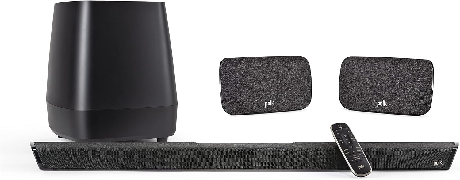 Black Wireless Surround Sound Bar with Subwoofer and Two Speakers T49420