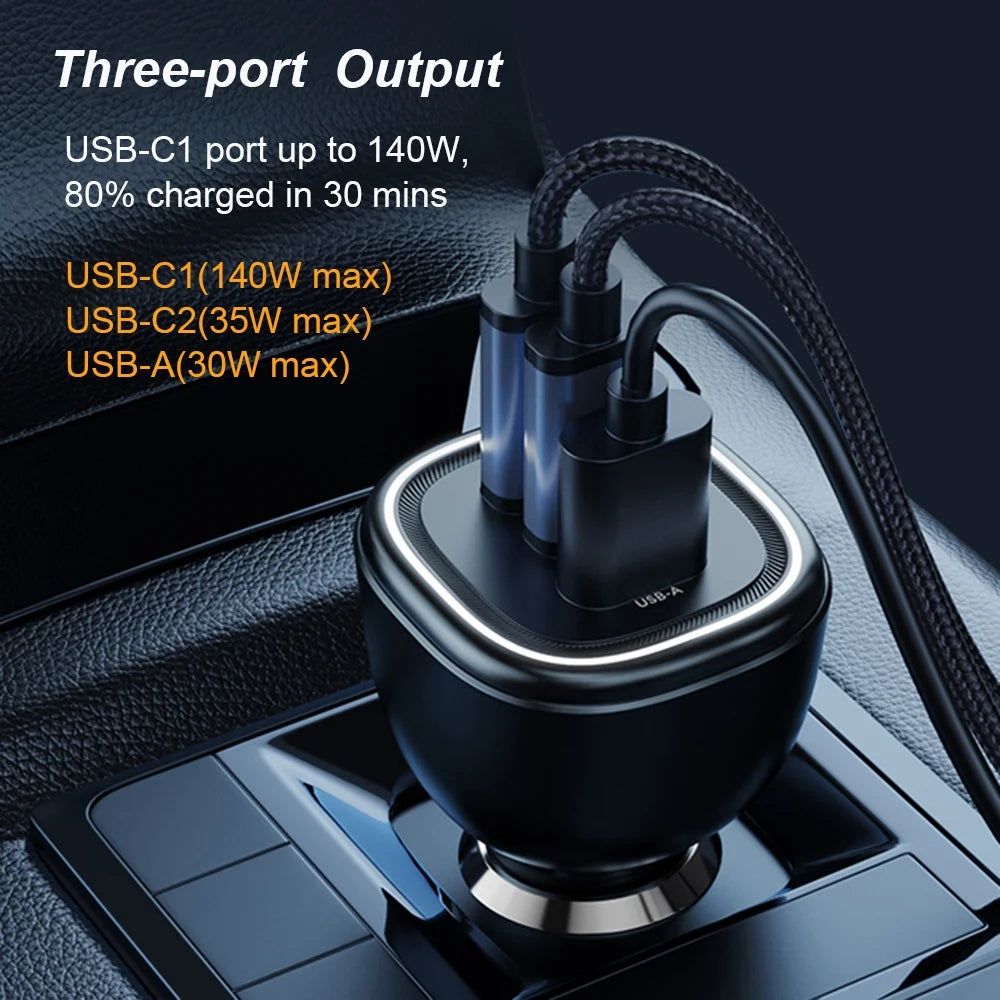 165W USB C Car Charger Adapter PD3.1 140W PD3.0 100W PPS45W QC5 H807