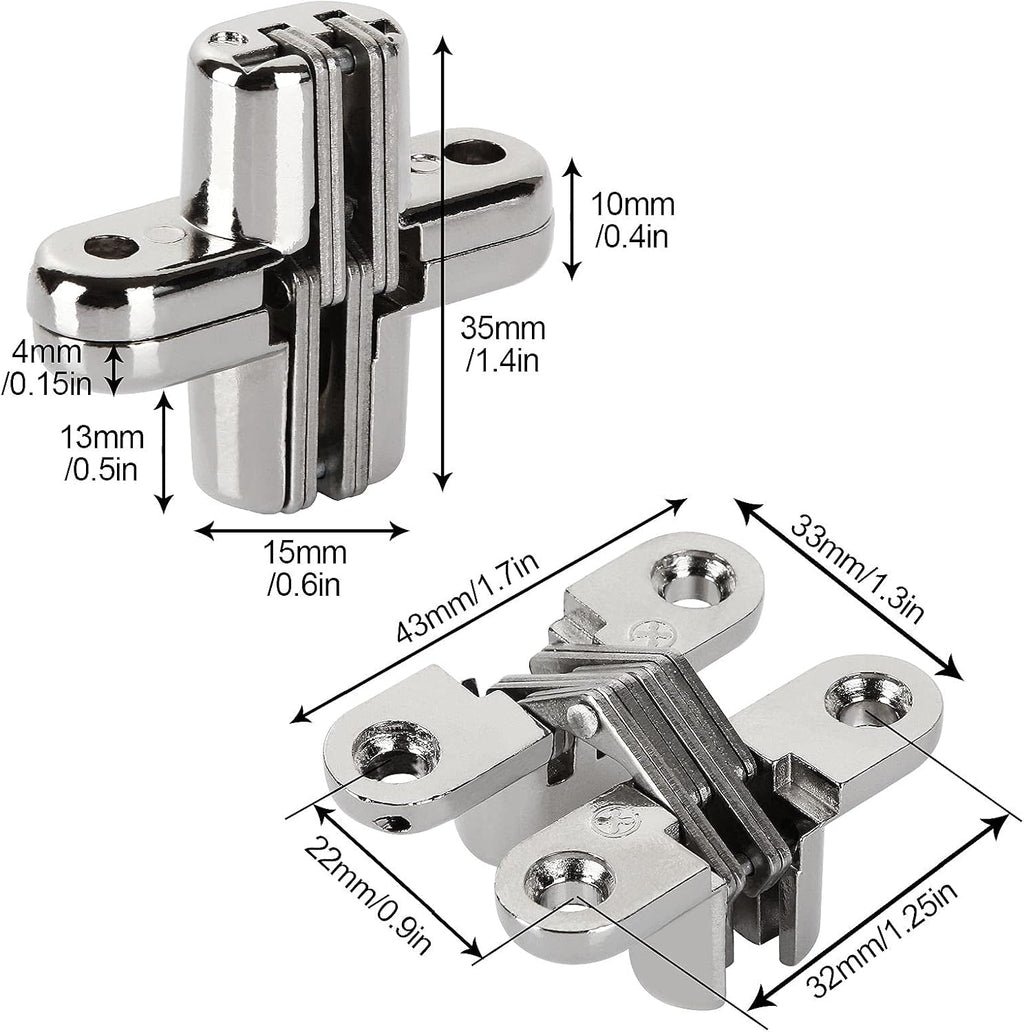10 Pcs Zinc Alloy Concealed Cross Hinges Y36343