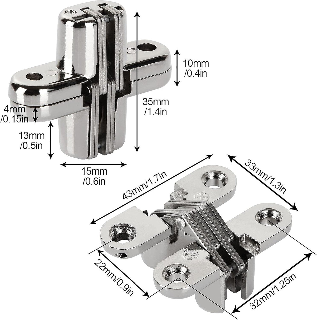10 Pcs Zinc Alloy Concealed Cross Hinges Y36343