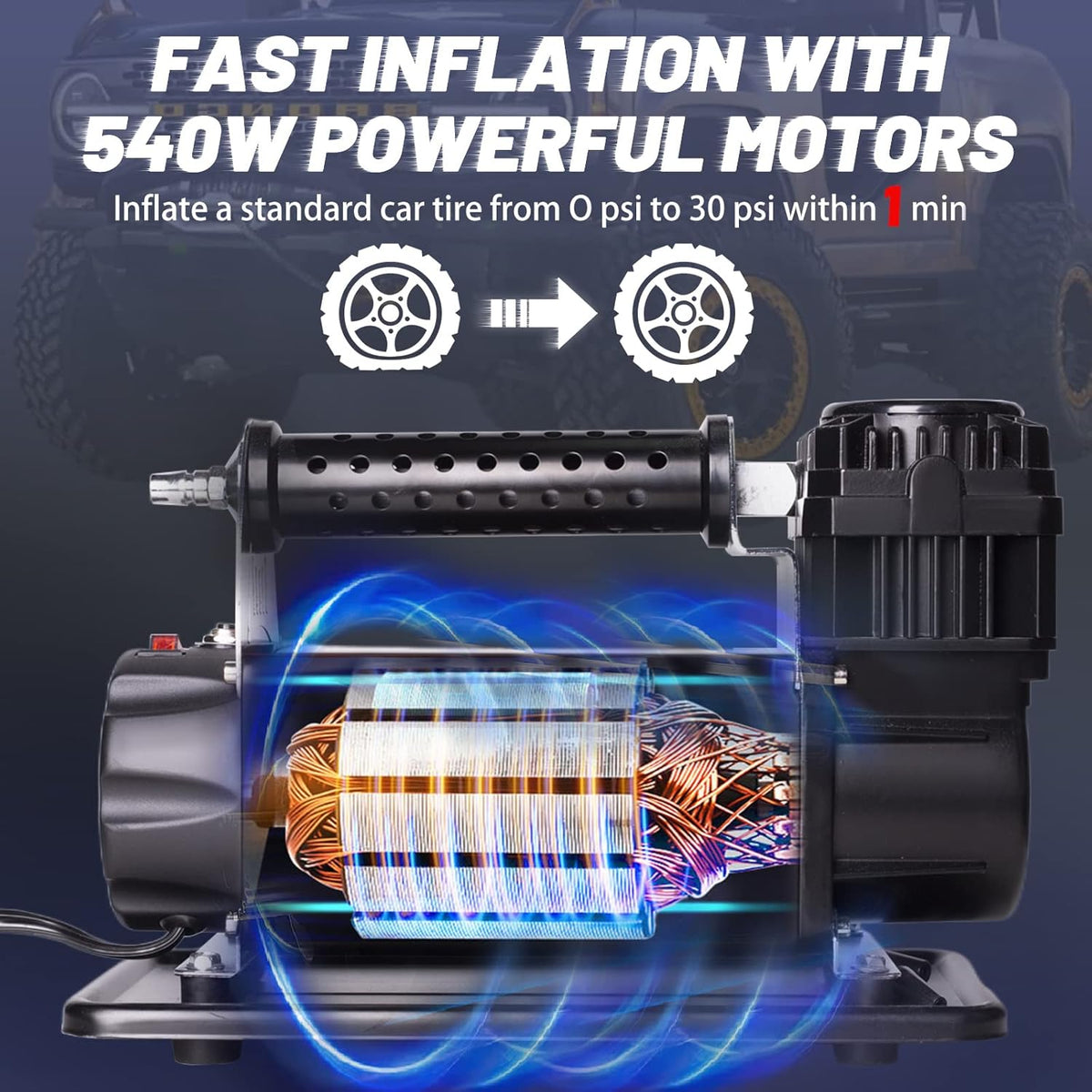 Portable Air Compressor 12v Car Truck Tires Inflator 5.65CFM Heavy Duty Air Pump J2156