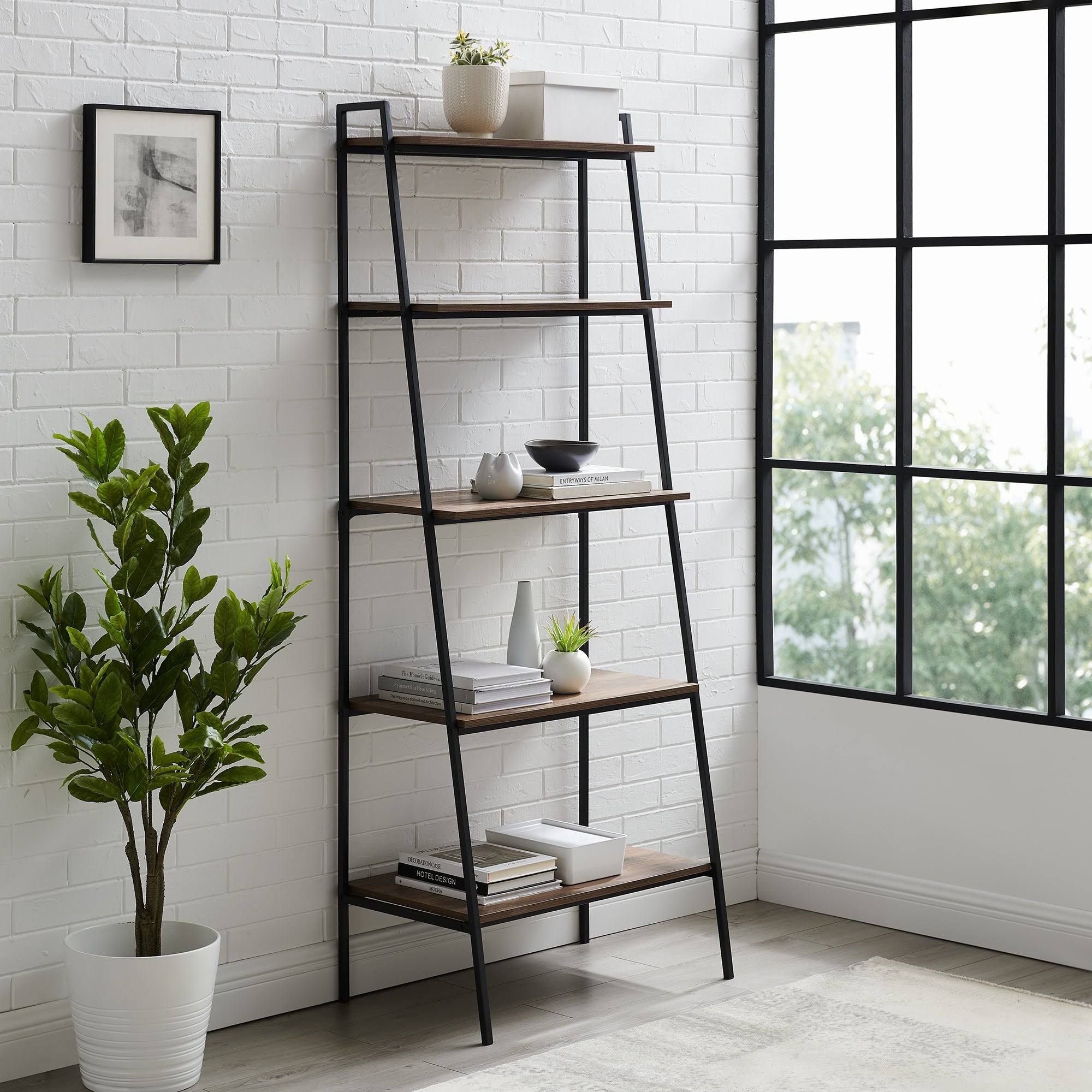 Dark Walnut Open Ladder Bookshelf W948667
