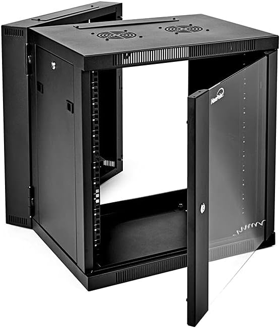 12U Wall-Mount Network Cabinet Enclosure, 650mm Depth, Hinged Back, Swing Gate Server Cabinet, Locks, Pre-Assembled, Reversible Glass Front Door, 2 Fans W760457