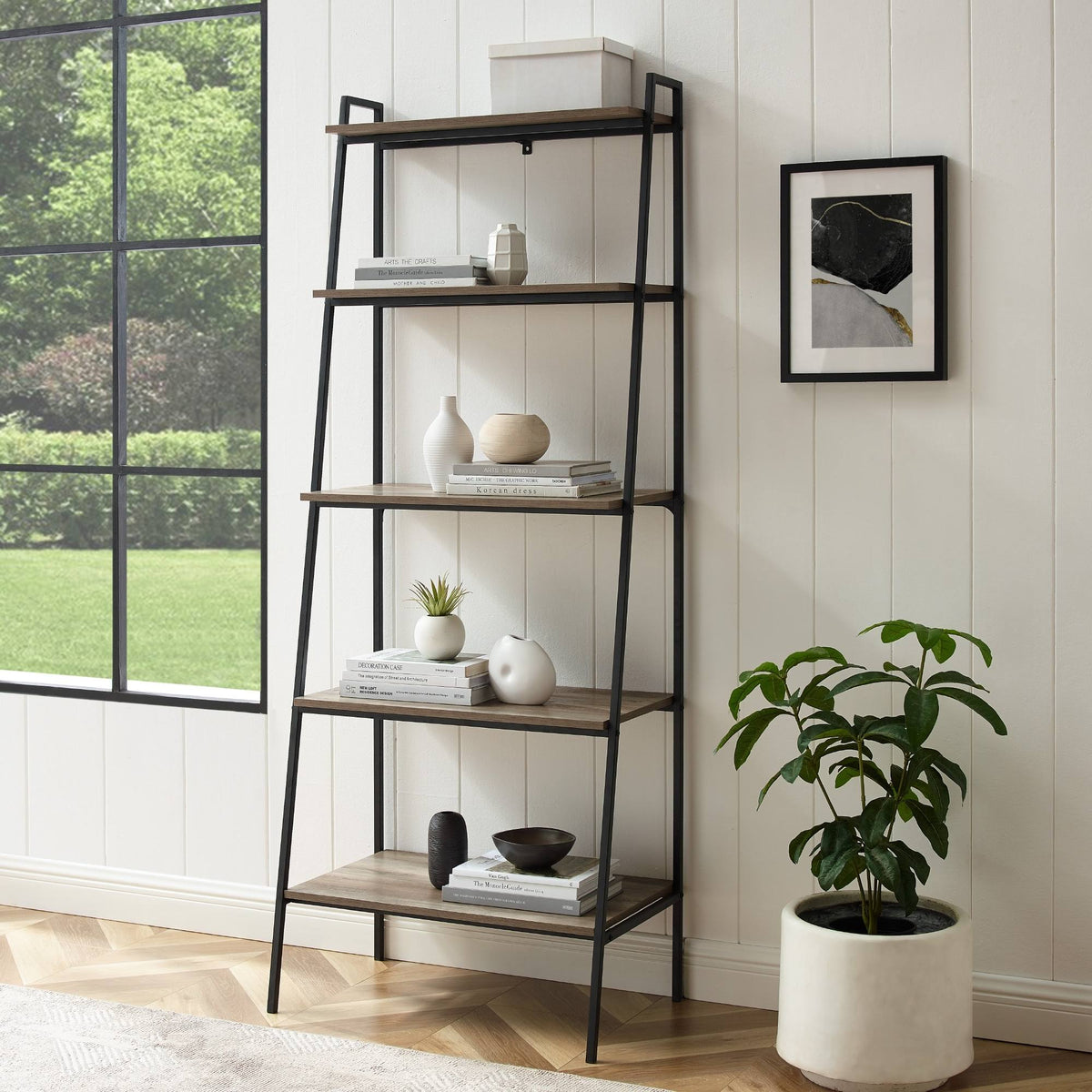 Dark Walnut Open Ladder Bookshelf W948667