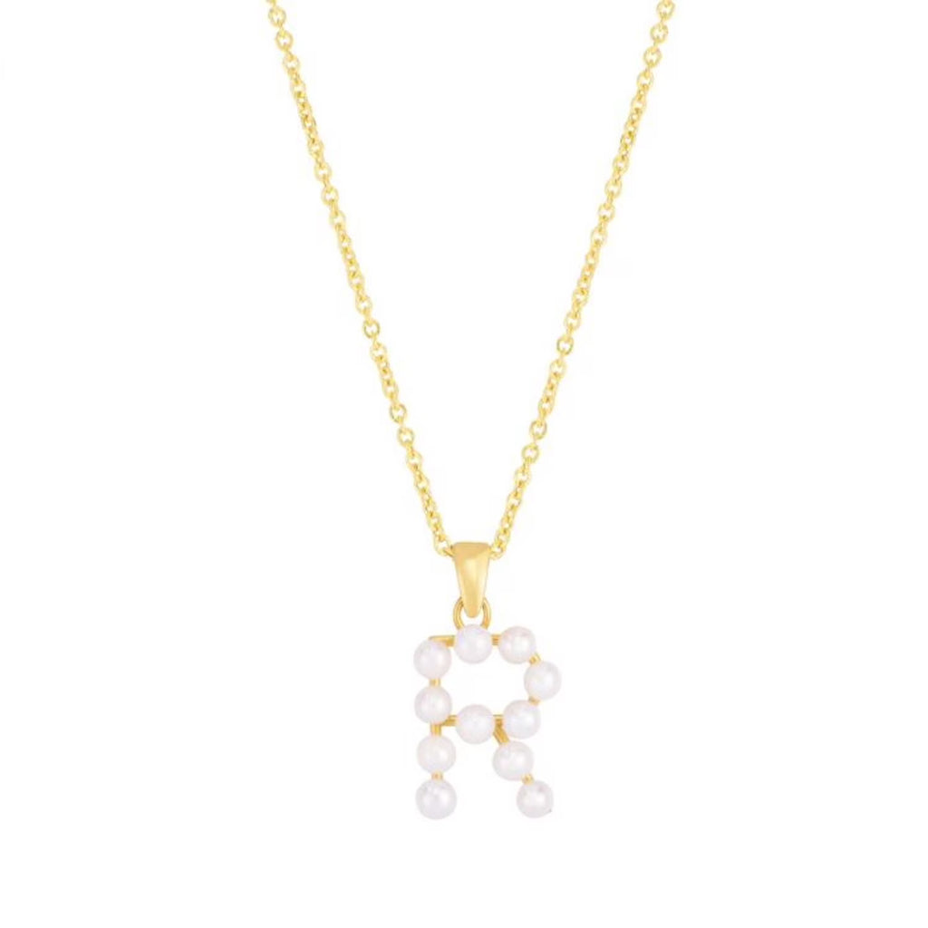 14K Yellow Gold Cultured Pearl Initials Letter Pendant Necklace 18" C89713